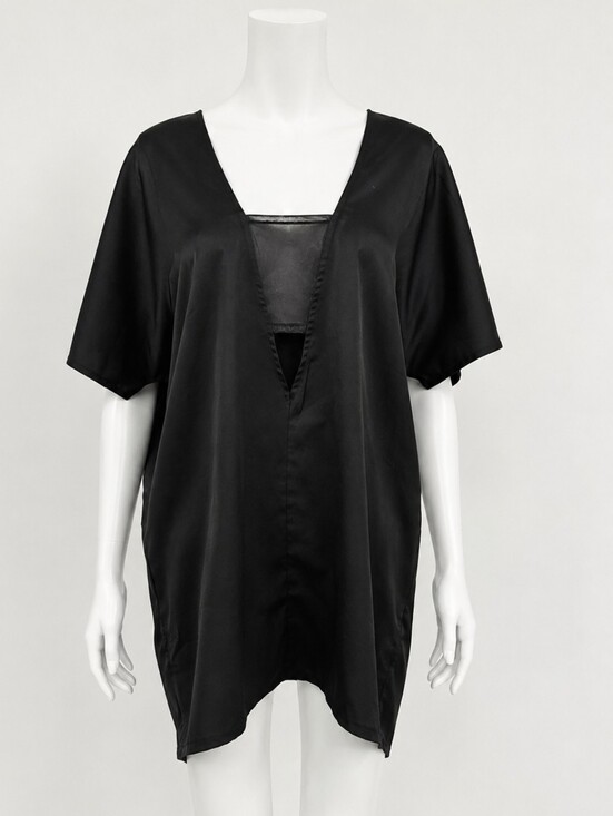 Missguided + Tops - Missguided Black V-Neck Sheer Mesh Detail Oversized Tunic Top Size 14